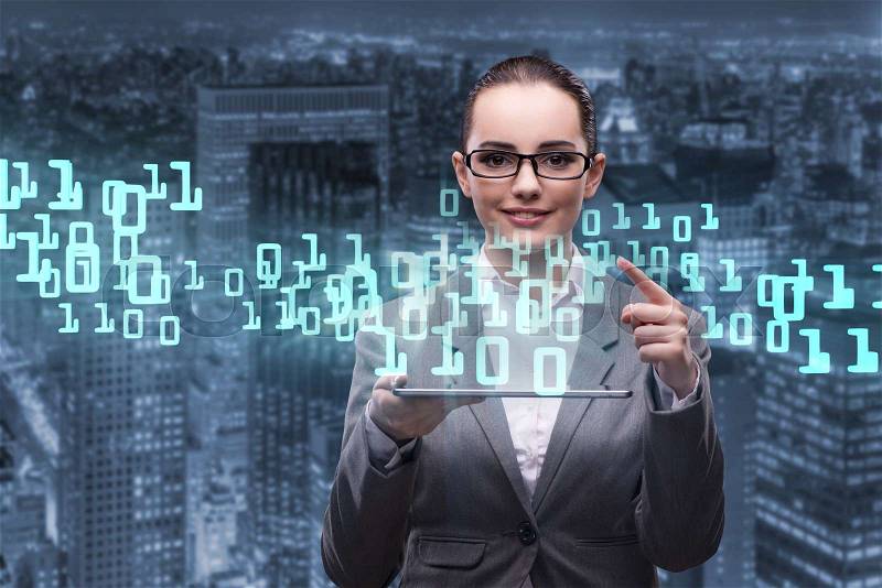 Woman in data management concept with tablet, stock photo