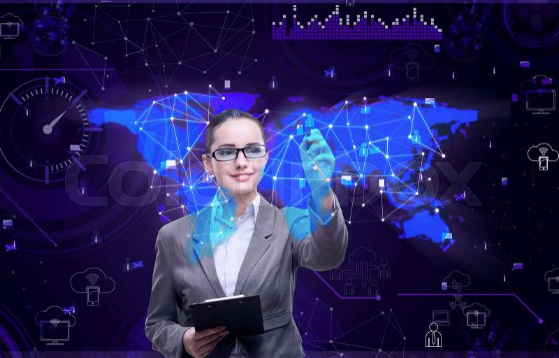 Woman in social data management concept, stock photo