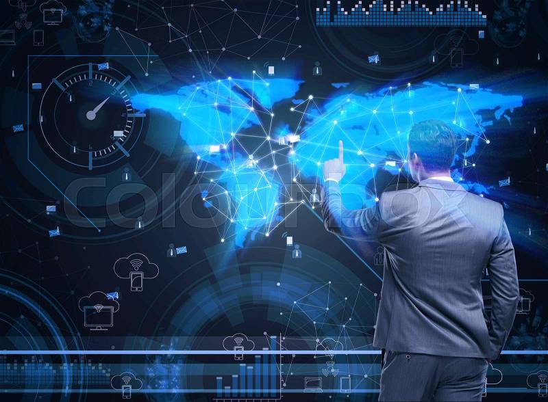Man in social data management concept, stock photo