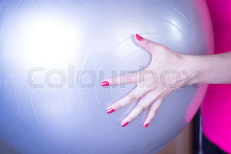 Gym exercise pilates ball in fitness studio, stock photo