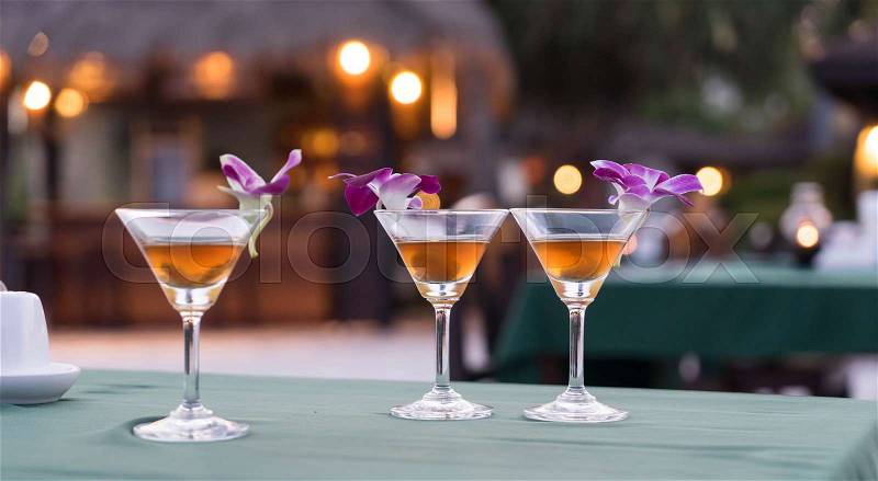 Triple welcome drink on the table for refresh from travel, stock photo