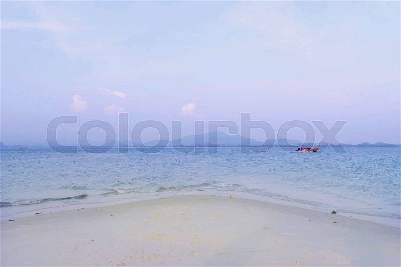 Sand and sky on the sea and boat moving for relax view, stock photo