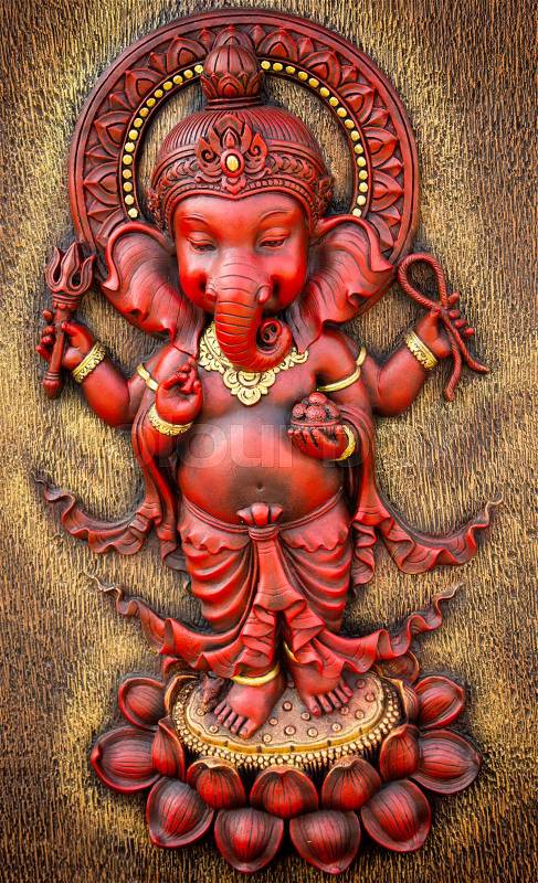 God Ganesha made from clay in low relief carving ,Ganesha god statue, stock photo
