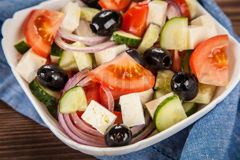 Tasty and healthy greek salad, stock photo