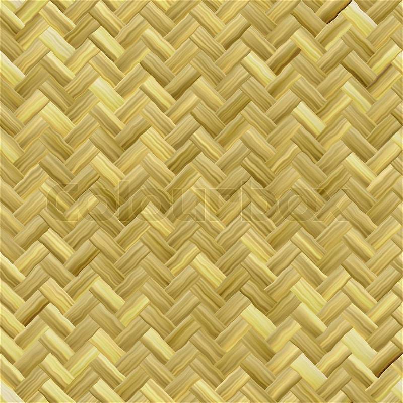 A yellow woven wicker material you might see in some furniture or a basket. This tiles seamlessly as a pattern in any direction, stock photo