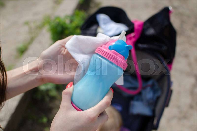 Close up of colorful bottle forbaby, stock photo