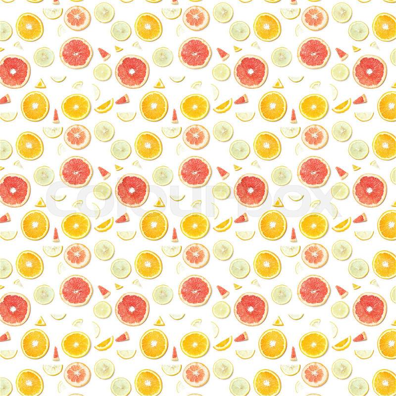 Food Seamless pattern. citrus slices isolated on white background, stock photo