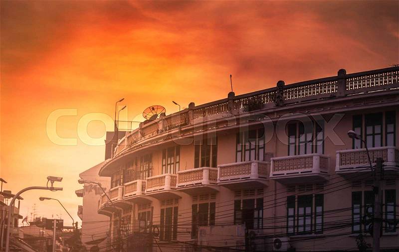 Old building with the sky at sunset, stock photo
