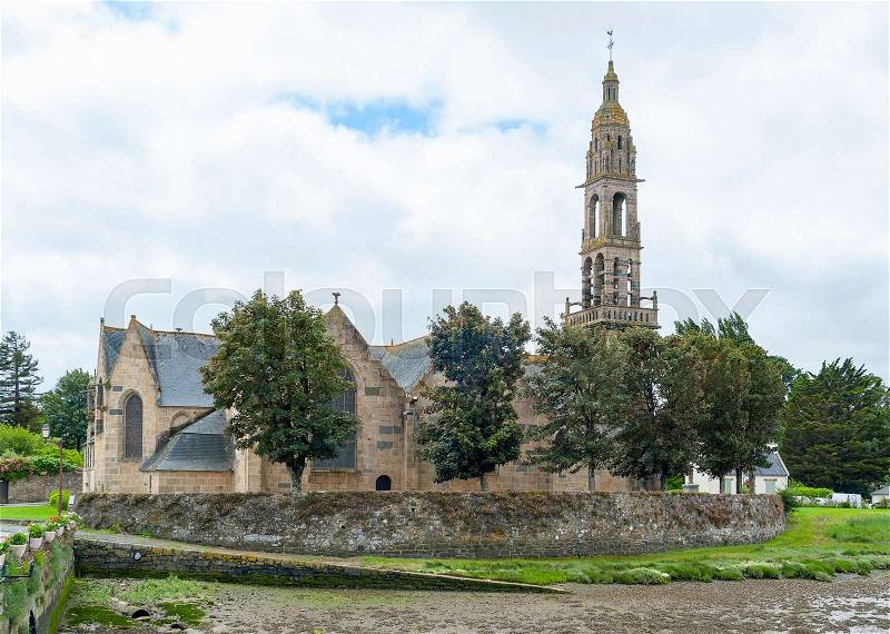 Church located in a commune in the Finistere department named Rumengol at Le Faou in Brittany, stock photo