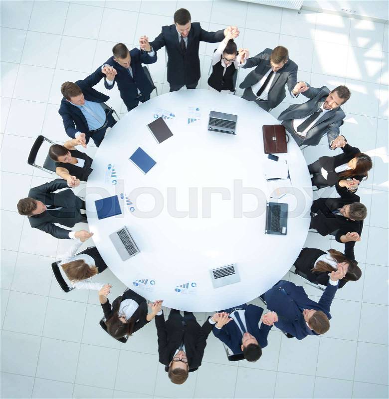 Round table discussion at Business convention and Presentation. Audience at the conference hall, stock photo