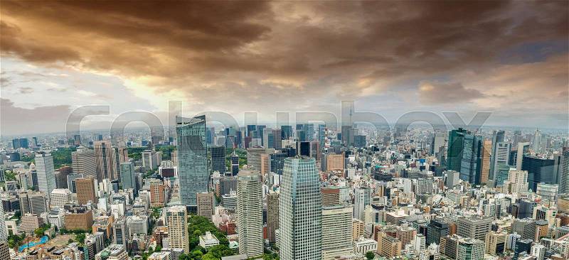 Sunset aerial view of Tokyo, stock photo