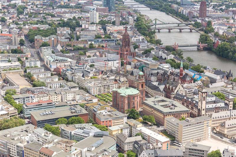 Germany Frankfurt am main skyscrapers aerial view , stock photo