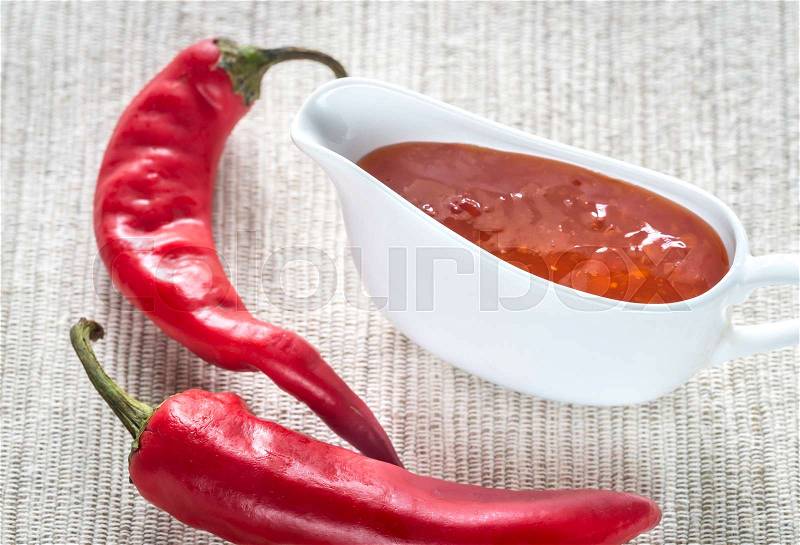 Bowl of thai sweet chili sauce, stock photo