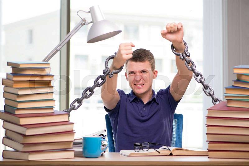 The young student forced to study tied, stock photo
