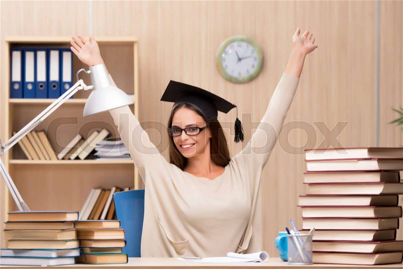 The young student preparing for university exams, stock photo