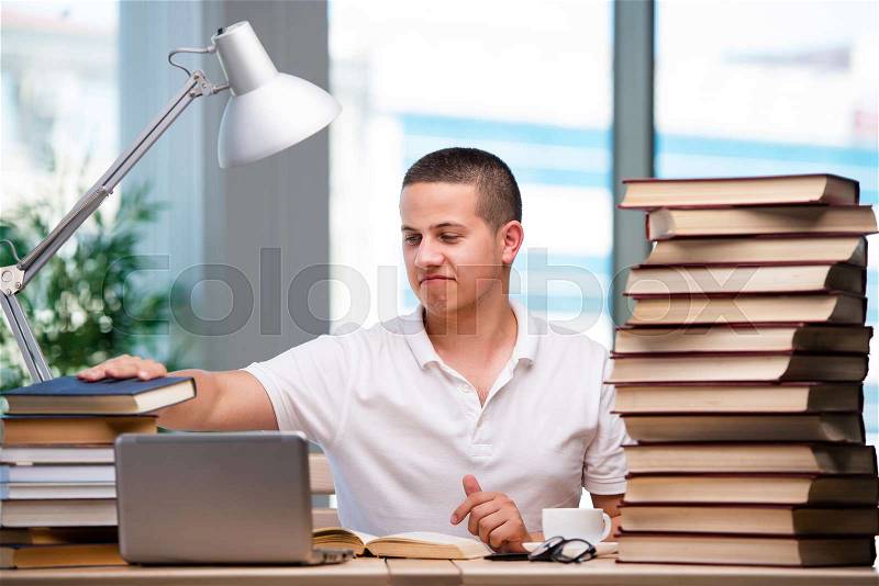 The young student preparing for school exams, stock photo