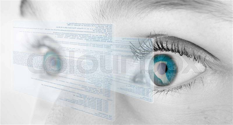 Detailed close up vieww of an blue eye in high definition, stock photo