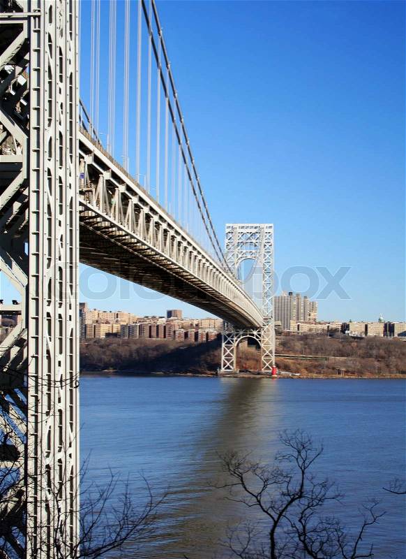 The George Washington Bridge crosses over the Hudson River from New Jersey to The Bronx, New York, stock photo
