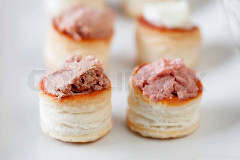 Snacks tasty snacks, assorted canapes cheese and pâté;, stock photo