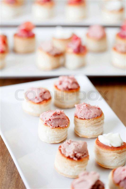 Snacks tasty snacks, assorted canapes cheese and pâté;, stock photo