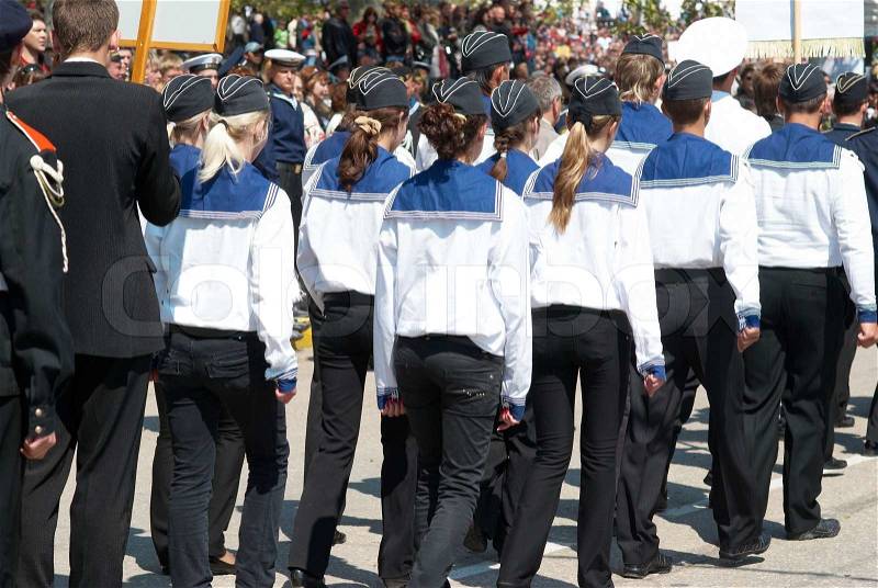 Formation of sailor men on the parade, stock photo