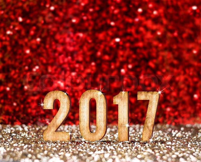 Happy New 2017 year in red and gold glitter background, Holiday concept design,leave space for adding your content, stock photo