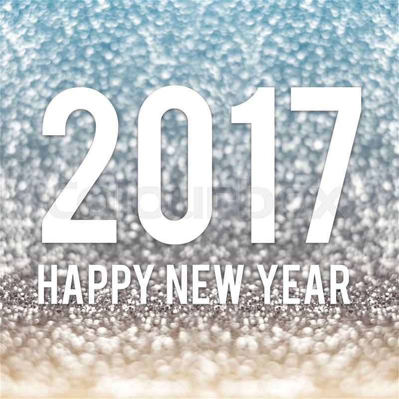 happy new year 2017 in blue and gold sparkling glitter background, stock photo