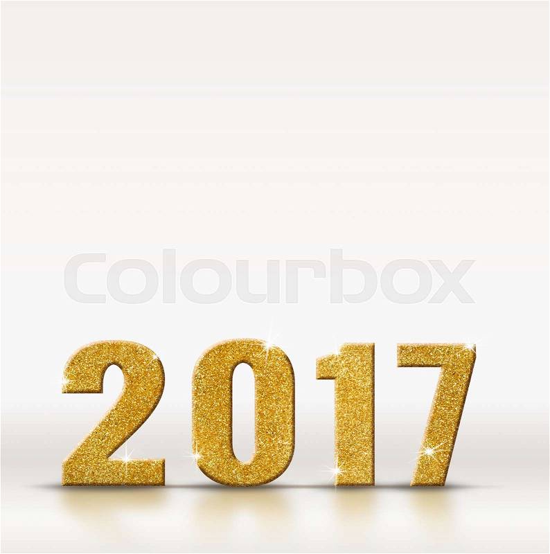 2017 golden sparkling glitter number on white studio room background, resolutions for new year, stock photo