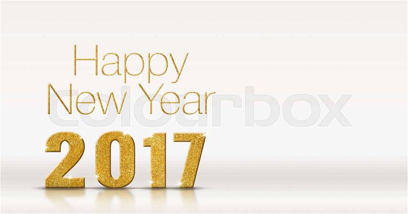 Happy new year 2017 gold glitter texture on white studio room background,Mock up template for adding your contents, stock photo