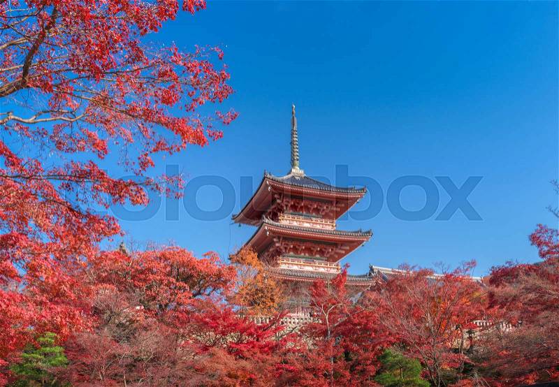 The pagoda of Kiyomizu-dera in Kyoto, Japan, stock photo