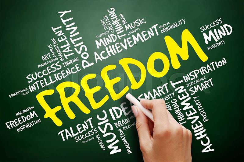 Freedom word cloud, business concept on blackboard, stock photo