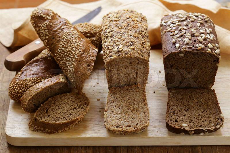 Natural organic bread made from whole wheat flour with the seeds, stock photo