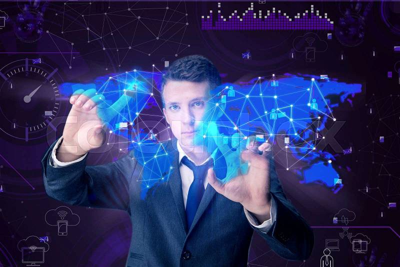 Man in social data management concept, stock photo