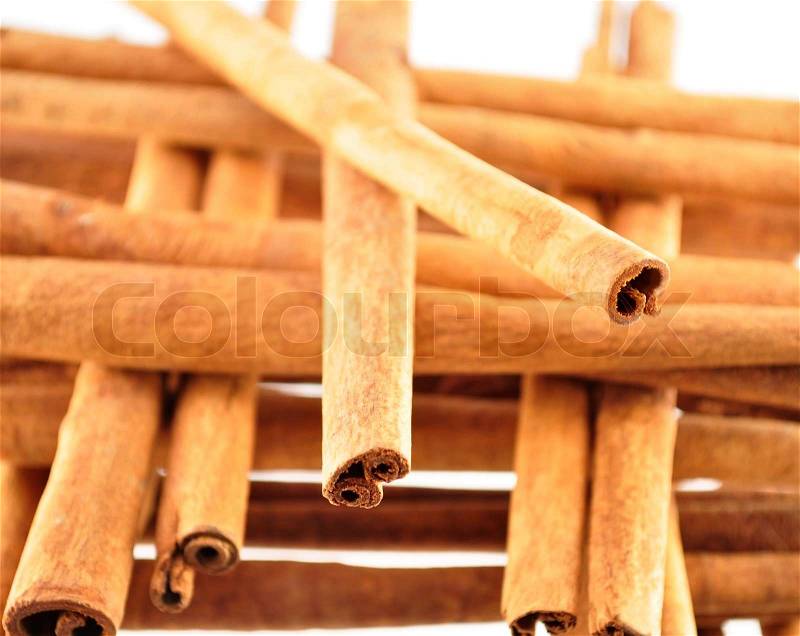 Arrangement of cinnamon sticks , close up shot, stock photo