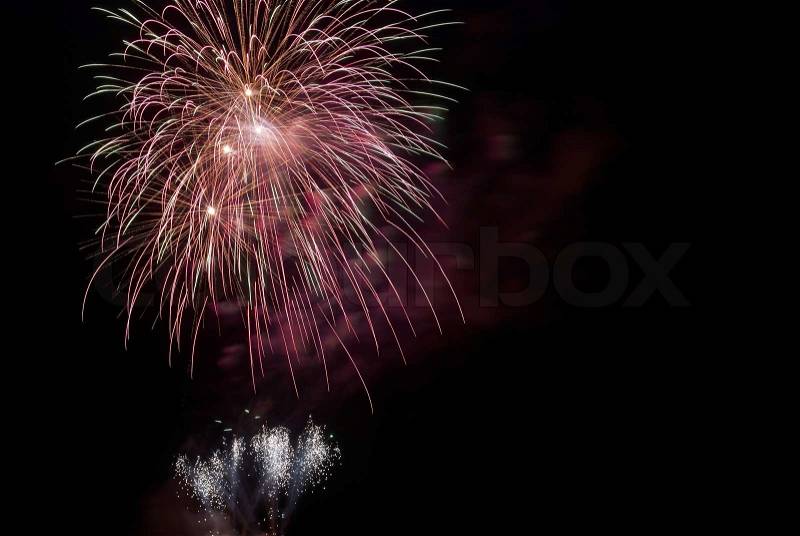 Beautiful fireworks with copyspace left or right, stock photo