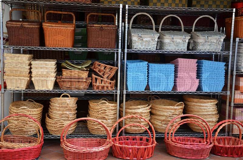 Rattan Basket Trays Shop at outdoor of Arab Street, Singapore, stock photo