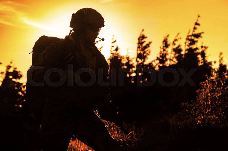 United states army ranger on the sunset, stock photo