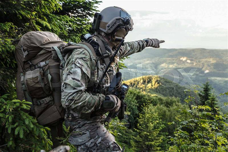 United states army ranger in the mountains, stock photo