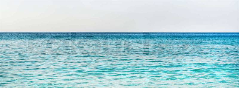 All shades of marine blue. Turquoise blue sea water of Mediterranean sea at Kleopatra beach in Alanya, Antalya region, Turkey coast. Gradient of blue at Turkish Riviera. , stock photo