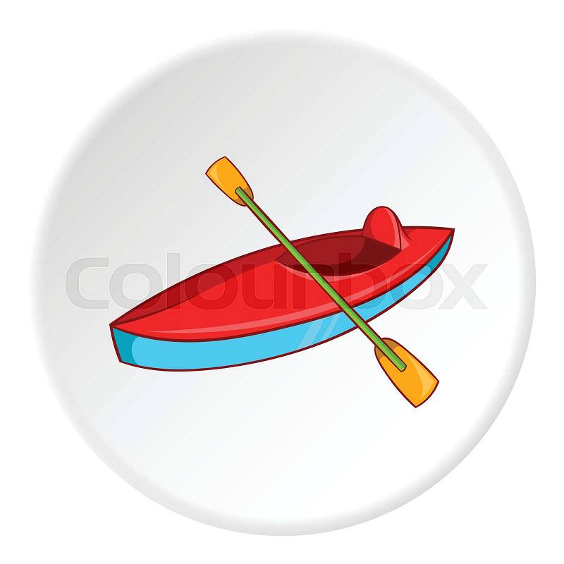 Kayak icon in cartoon style isolated on white circle background. Swimming in river symbol vector illustration, vector