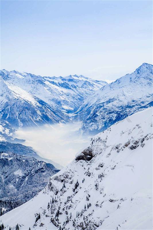 Beautiful mountain landscape. Winter mountains panorama, stock photo