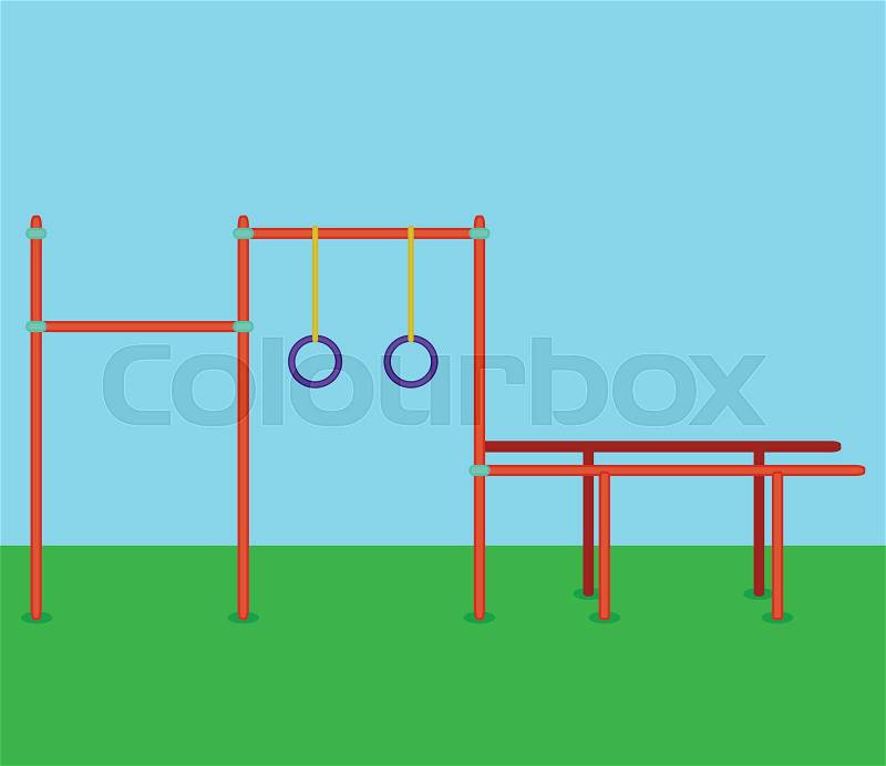 Sports horizontal bars, parallel bars, rings. Playground for street workout. Vector illustration, vector