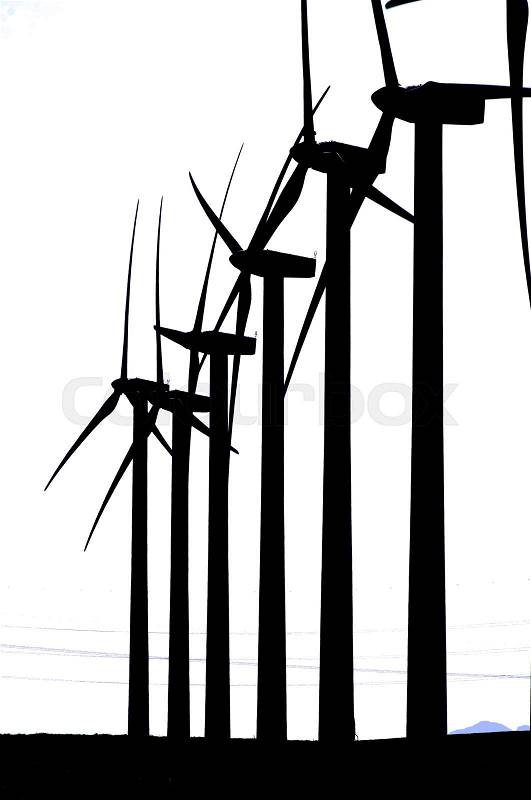 Group of windmills in line, stock photo