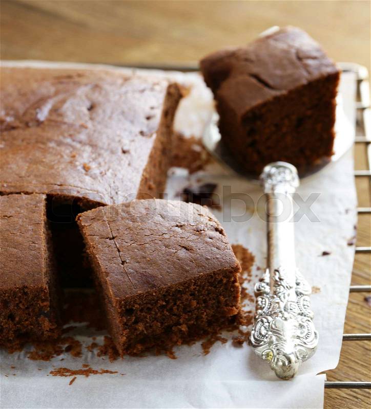 Homemade brownies cakes. Chocolate brownie cake pastries, stock photo