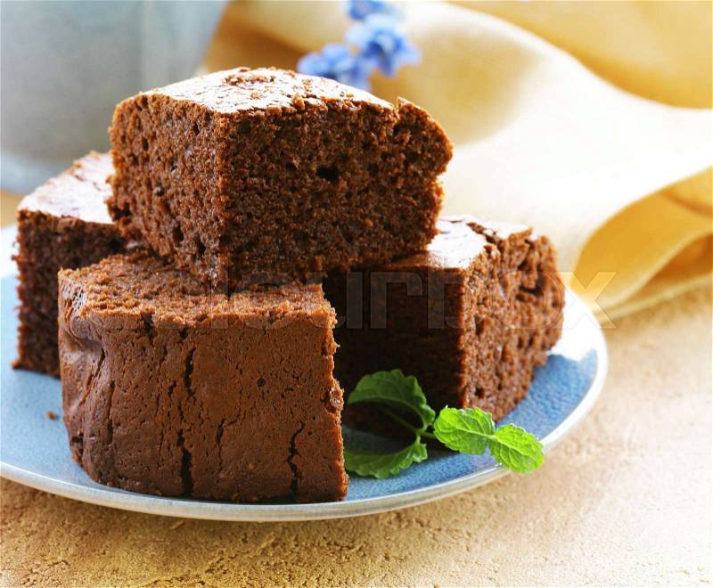 Homemade brownies cakes. Chocolate brownie cake pastries, stock photo