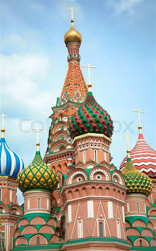 Part of oldest and famous Russian church, selective focus on nearest part, stock photo