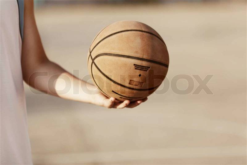 Street sport concept (focus point on ball ), toned photo f/x, stock photo
