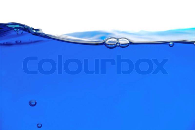 Blue water line on a white background Focus on the water line, stock photo