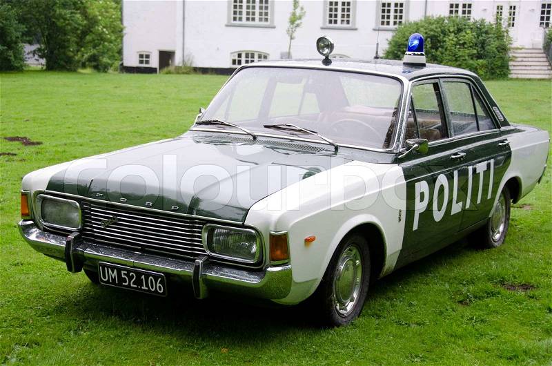 Old danish police car in a museum used for the Olsen Banden movie series, stock photo