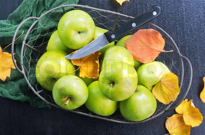 apples on a table, crop of apples, stock photo